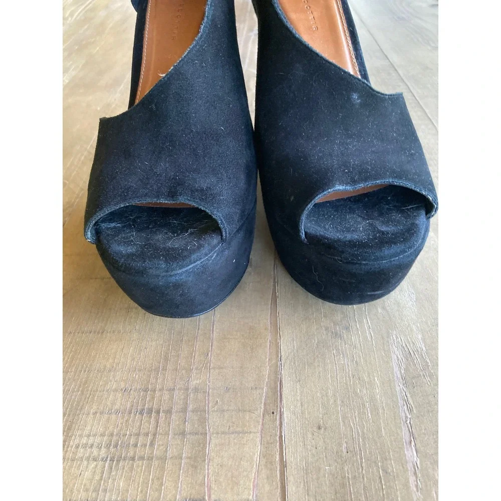Leifsdottir Katrina Black Suede Sculptural Wedge Platform Peep Toe Heel 37.5